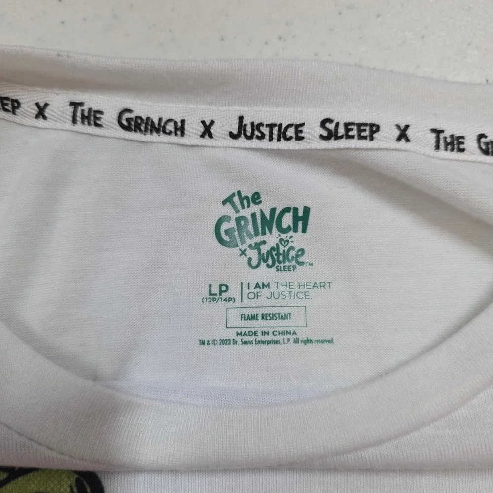 Justice Sleep The Grinch Long Sleeve Pajama Top White Black Girls Large Plus 12P